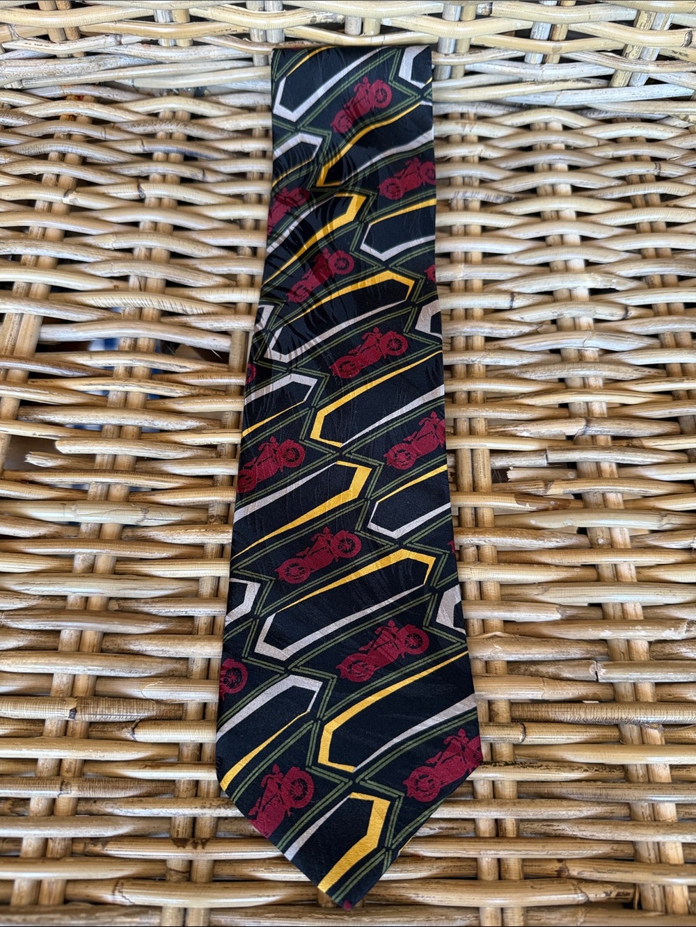 Vintage 90s Ralph Marlin Harley-Davidson Black Tie w/geometric motorcycle design
